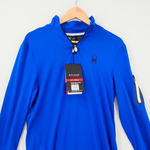 NEW Spyder Active  Men's  Medium Long Sleeve 1/4 Quarter Zip Shirt  Royal Blue - Picture 4 of 13